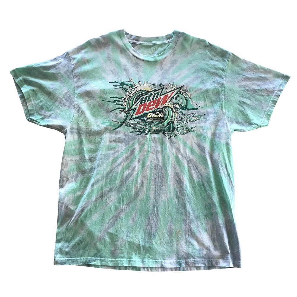 Mountain Dew Baja Blast Tie Dye Graphic T-Shirt Green Grey Mens Large